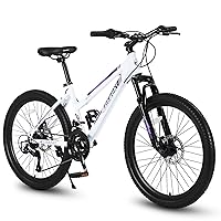 20”/24” Kids Mountain Bike, 7/21 Speed Boys& Girls Bikes Ages 5-12, High Safety Kids Bicycle with Dual Disc Brakes& Suspension Fork, Aluminum Frame Kids Bike with Adjustable Seat, Multi Colors