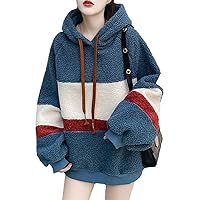 Kawaii Hoodie for Womens - Women's Hoodie Stripes Hit Color Personality Lamb Velvet Top Sweatshirt (Color : WV, Size : XX-Large)
