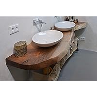 Customized Modern Acacia Wood Bathroom Vanity Top Solid Wood Wooden Counter Top Live Edge Rustic Basin Slab Natural Wood Slab Handmade Counter Top (47 x 20 Inches)