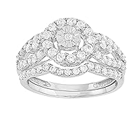 1.00 cttw Round Cluster Diamond Bridal Ring Wedding Band Set Crafted In 10KT White Gold For Women