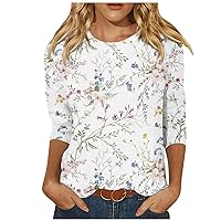 Ladies Summer Tops and Blouses 2023,3/4 Length Sleeve Womens Tops Tunic Casual Three Quarter Sleeve Round Neck Tunic Blouse