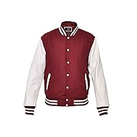 AMETHYST Baseball Varsity College Letterman Jacket, White Leather Sleeves & Maroon Wool Body, Size XX-Small-4XL