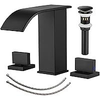 Matte Black Waterfall Bathroom Faucet, Widespread Bathroom Faucets for Sink 3 Hole, 2-Handles 8 Inch Bathroom Sink Faucet, Modern Faucet for Bathroom Sink, Vanity Faucet with PoP up Drain and Hose