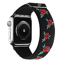 Floral Watch Band Compatible with Apple Watch Band 38/40/41mm 42/44/45/49mm, Cute Elastic Weave Nylon Women Girl Wristbands Straps with Embroidered Flower Print for iWatch Series 9/8/7/6/5/4/3/2/1/SE/Ultra/Ultra 2