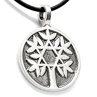 Pewter Tree of Life with Star of David Pendant on Leather Necklace