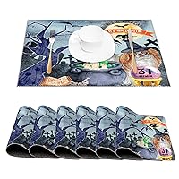 Trick Or Treat Halloween Dining Table Placemats for Kitchen Table Party Decorations Non Fading Wipeable Easy to Clean Dining Placemats Spider Web Witch Dog Modern Dining Table Mats Set of 6