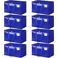 HomeHacks Moving Bags, 8-Pack Heavy Duty with Strong Zippers and Handles Collapsible Moving Supplies, Storage Totes for Packing & Moving Storing 93L (Blue)