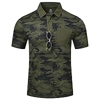 MoFiz Men's Camo Polo Golf Shirt Hiking Dry Fit Short Sleeve T-Shirts Pique Collared Polo Jersey