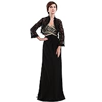 Women's Strapless Long Black Chiffon Mother of Bride Dress with Lace Jacket