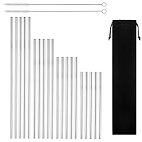 12-Pack Reusable Stainless Steel Straws with Travel Case, 8.5 and 10.5 inch Long Eco Friendly Metal Drinking Straws for 20-32 oz Yeti Tumblers