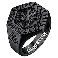 FaithHeart Viking Vegvisir Pirate Compass Rings, Stainless Steel/18K Gold Plated Norse Symbol Vintage Jewelry Personalized Custom