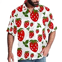 Seamless Strawberry Background Men Casual Button Down Shirts Short Sleeve