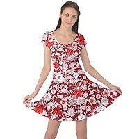CowCow Womens Summer Floral Palm Leaves Daisies Pattern Cap Sleeve Dress, XS-5XL