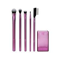 Real Techniques Cruelty Free Enhanced Eye Set, Eyeshadow and Brow Brushes, Purple, 6 Piece Makeup Brush Kit
