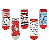 Dr. Seuss Socks Kids Cat In The Hat Thing 1 Thing 2 Ankle No Show Socks - 5 Pack For Boys Or Girls