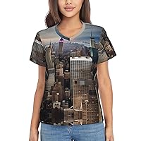New York Fashion City Women's T Shirts V-Neck Tops,Flowy Shirts Ideal Casual Occasions,Adaptable Summer Shirts for Most Women