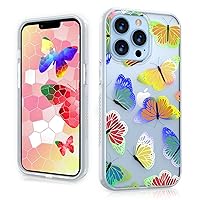 MYBAT PRO Mood Series Slim Cute Clear Crystal Case for iPhone 13 Pro Case, 6.1 inch, Stylish Shockproof Non-Yellowing Protective Cover for Women Girls, Neon Butterflies
