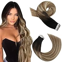 Moresoo Tape in Extensions Human Hair Balayage Hair Extensions Tape in Ombre Off Black to Brown with Blonde Hair Extensions Tape in Human Hair Extensions 22 Inch #1B/6/22 20pcs 50g