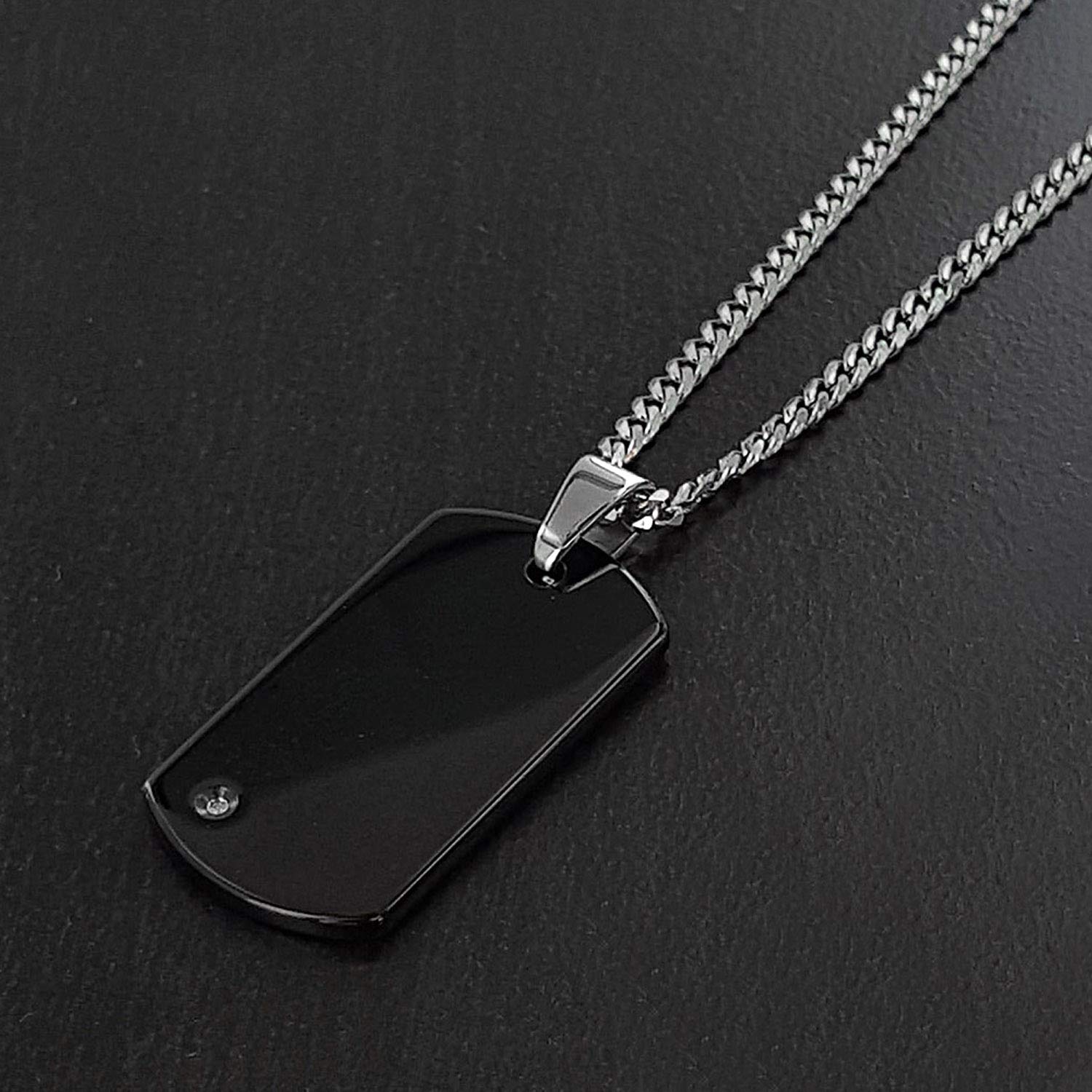 Crucible Jewelry Mens Black Plated Tungsten Carbide Diamond Dog Tag on 24-Inch Curb Chain Pendant Necklace