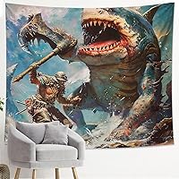 Nautical Shark Tapestry Novelty Vintage Oil Paint Ocean for Men Blue Polyester Large Wall Art Dorm Room Decorations Tapestry Wall Hanging Bar Decor Living Room Office Ceiling Tapestry 60x50Inch