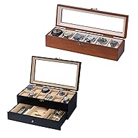 Watch Box Case Organizer Display Storage with Jewelry Drawer for Men Women Gift, Walnut Black B1WL8GGH 9B9LPBV9