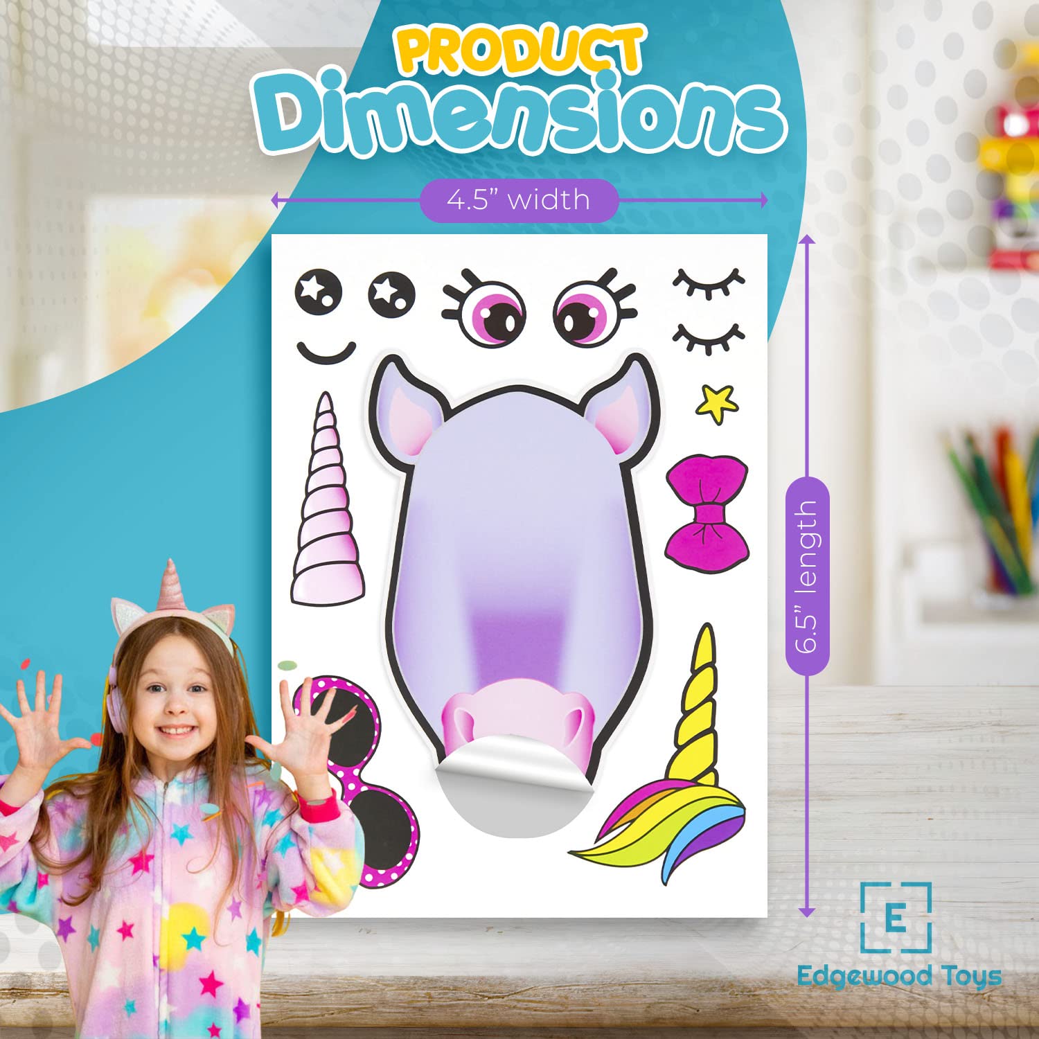24 Make A Unicorn Stickers for Kids - Great Unicorn Theme Birthday Party Favors - Fun Craft Project for Children 3+ - Let Your Kids Get Creative & Design Their Favorite Unicorn Stickers