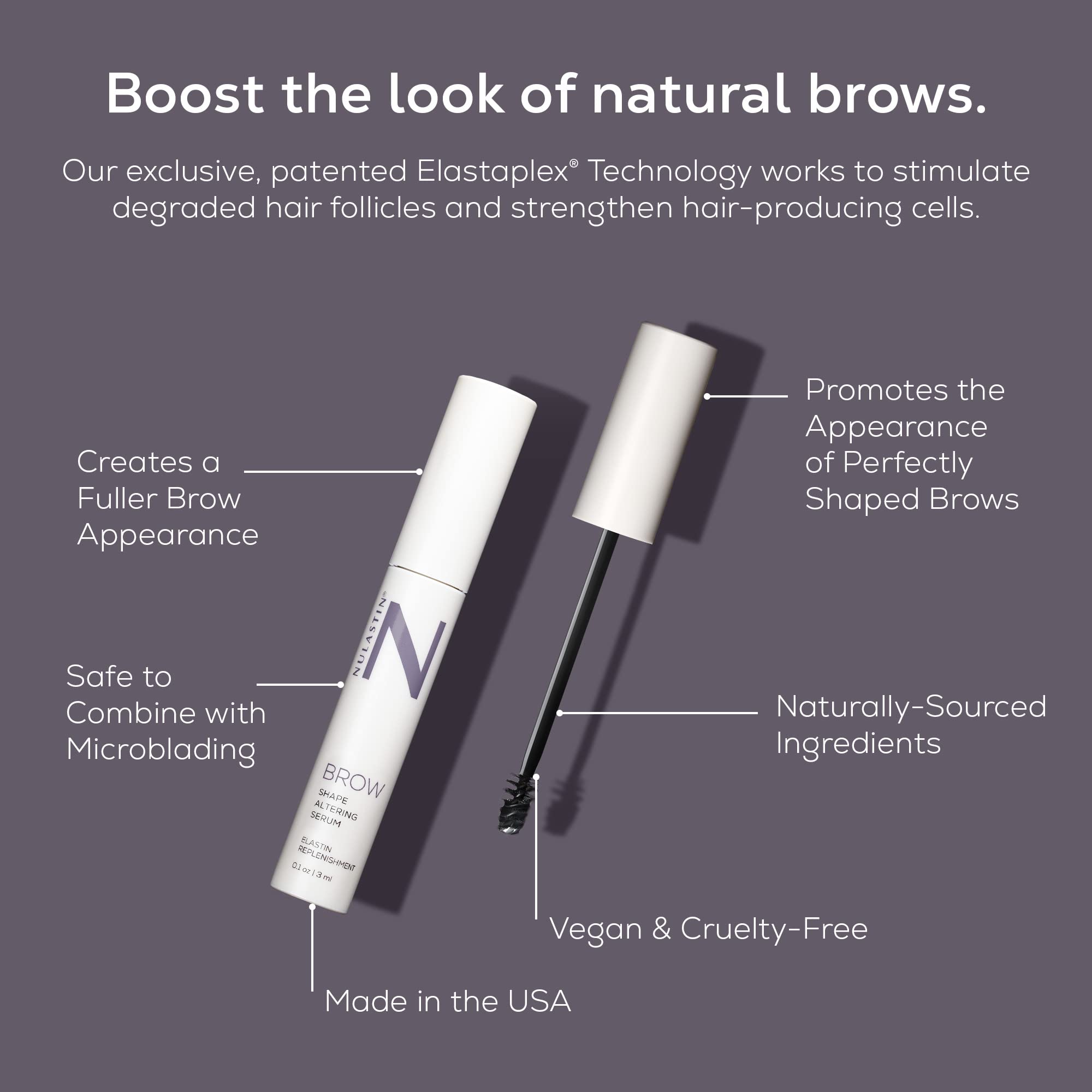 NULASTIN BROW Shape Altering Serum with Elastaplex, Eyebrow Enhancing Treatment for Thicker Looking Brows, Vegan-Friendly & Cruelty-Free (3 ml)