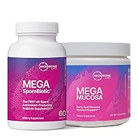 MegaSporeBiotic (60 Capsules) + MegaMucosa (5.5oz Powder) Probiotic and Gut Mucosal Support Bundle - Spore-Based Probiotic with Immunoglobulins, Amino Acids Powder Supplement
