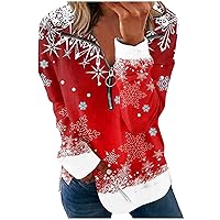 Womens Christmas Sweatshirt Casual Quarter Zip Pullover Tops Trendy Lapel Graphic Pullovers Going Out Outfits
