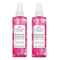 Heritage Store Rosewater & Glycerin 2-pack, Hydrating Facial Mist for Dry Combination Skin Care, Rose Water Spray for Face with Vegetable Glycerine, Made Without Dyes or Alcohol, Vegan, 8oz each