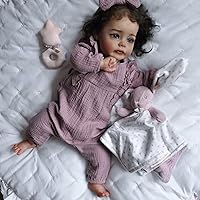 TERABITHIA 24 Inch Huge Baby Size Hand Rooted Curly Hair Realistic Newborn Toddler Princess Girl Dolls in Blue Eyes Lifelike Reborn Baby Dolls Look Real, A Moment in My Arms, Forever in My Heart