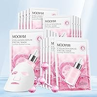 Collagen Facial Mask Skin Care Hydrating Face Masks, Brightening and Anti Aging Face Sheet Masks, Nourishing and Moisturizing Facial Mask Skincare for Women for All Skin Types - 10 Sheets