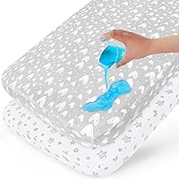 Waterproof Pack n Play Fitted Sheets 2 Pack,100% Cotton Mini Crib Mattress Cover Protector 38