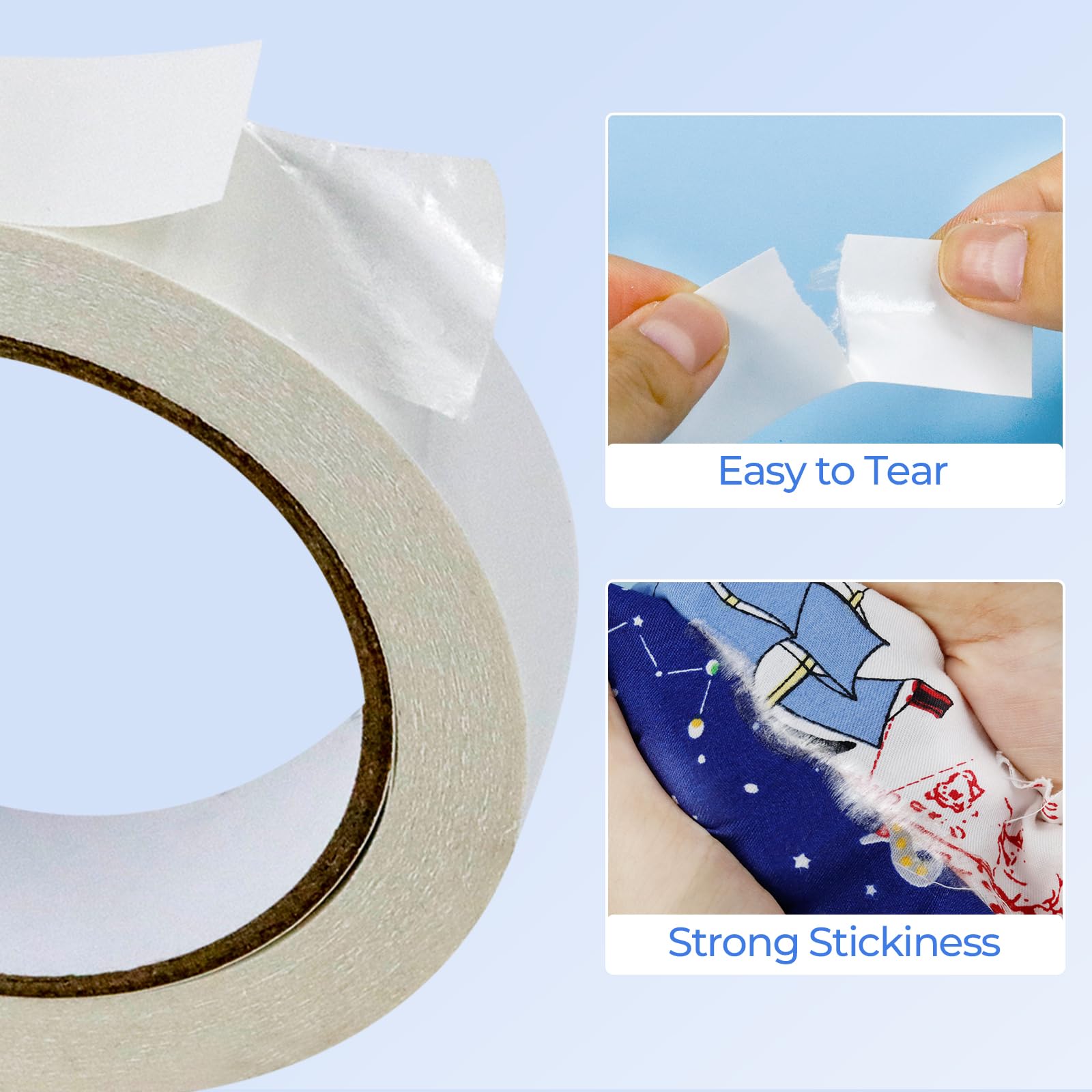 PLANTIONAL Double-Sided Sticky Fabric Tape, Two Rolls No Sewing, Gluing, or Ironing Stitch Witchery Adhesive Cloth Tape