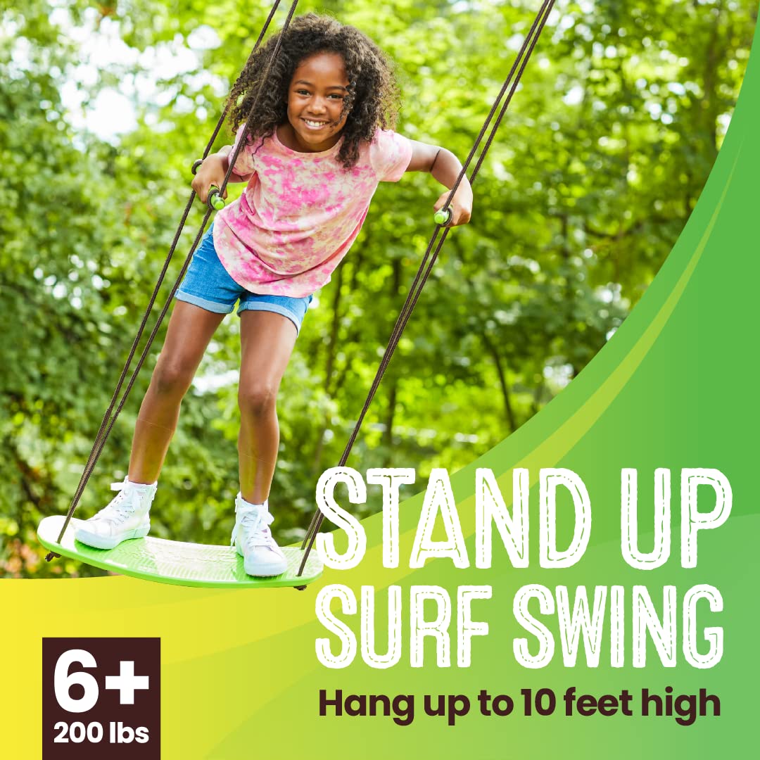 Swurfer Kick Stand Up Surfing Tree Swing Outdoor Swings for Kids Up to 150 Lbs - Hang from Up to 10 Feet High - Includes 24