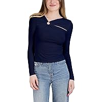 BCBGeneration Women's Fitted Long Sleeve Top Asymmetrical Hem D Ring Cut Out