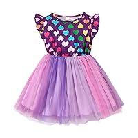 Baby Girl Tutu Dress Short Sleeve Dancing Princess Skirt Printed Flying Sleeves Heart Shaped Mesh Sundress Outfits