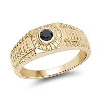14K Yellow Gold Plated 0.20 Carat Genuine Black Diamond .925 Sterling Silver Ring