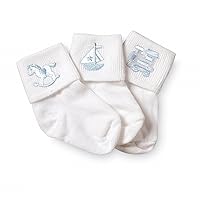 Jefferies Socks Baby Boy Collection Appliques, 3 Pack, White
