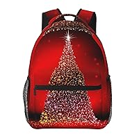 Christmas Tree Glittering Printed Laptop Backpack With Side Mesh Pockets Casual Backpack For Man Woman Travel Daypack
