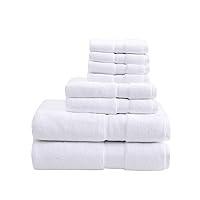MADISON PARK SIGNATURE 800GSM 100% Cotton Luxurious Bath Towel Set Highly Absorbent, Quick Dry, Hotel & Spa Quality for Bathroom, Multi-Sizes, White 8 Piece