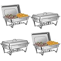 Chafing Dish Buffet Set 8 QT 4 Pack Stainless Steel,Buffet Servers and Warmers Chaffing Servers with Covers Folding Stand Food Warmer for Parties Buffets