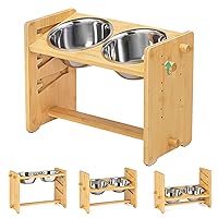 Elevated Dog Bowls for Large & Medium Dogs, Raised Dog Food Bowl with 6 Adjustable Height & Tilted Angle, Sturdy Wooden Dog Bowl Stand with 2 Deep Stainless Steel Bowls & Anti-Slip Feet