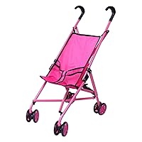 Hot Pink & Black Handles Doll Stroller with Swiveling Wheels
