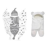 Jam Naturals- Organic Newborn Gift Set, Original Tie Bottom Adjustable Velcro Swaddle and Hat Set and Plush Cute Bear Swaddle Wrap- Gender Neutral Baby Blanket, Organic Cotton, 0-3m, Grey, White