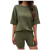 Summer Breathable Set Women Lounge Two Piece Outfits Short Sleeve T-Shirts and High Waist Elastic Shorts Pajama Sets