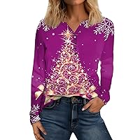 Womens Christmas Tops Baggy Graphic V Neck Shirt Fitted Long Sleeve Top Button Henley Tees Daily Fall Clothes