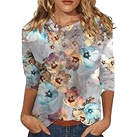 Spring Tops Womens 2024, Womens Tops 3/4 Sleeve Crewneck Cute Shirts Casual Print Trendy Tops Summer T Shirt
