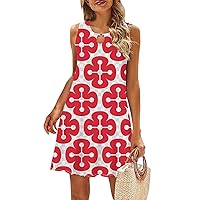 Summer Dresses for Women 2024,Womens Casual Print Hollow Out Crewneck Sleeveless Dress Loose Tank Dress with Pockets