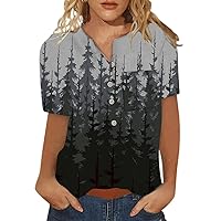 Women's Shirt, Blouses and Tops Dressy Top T Shirts for Women Casual Floral Tops Women, Women's Button Down Fashion Casual Short Sleeve Shirts Blouse Thin Long Shirts Casual V Neck (M, Black-1)